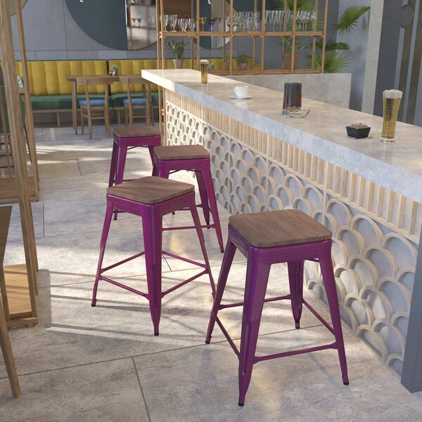 Flash Furniture Purple No Back Metal Stool, 24", PK4 4-ET-BT3503-24-PUR-WD-GG - main